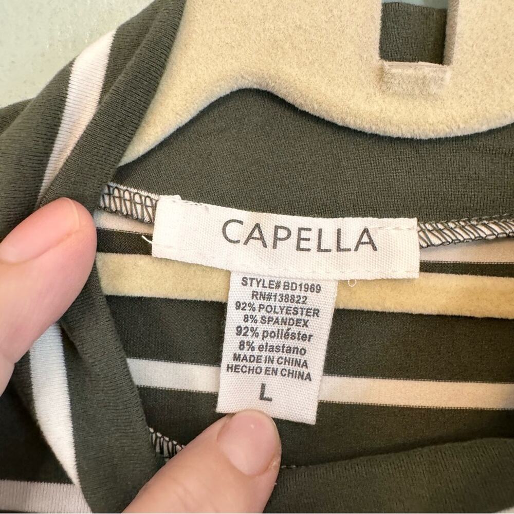 Capella Women's Sleeveless Mockneck Midi Green and White Bodycon Dress Size L - Picture 3 of 9